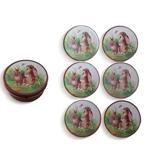 1970s Six Bunny Coasters With Lidded Tin